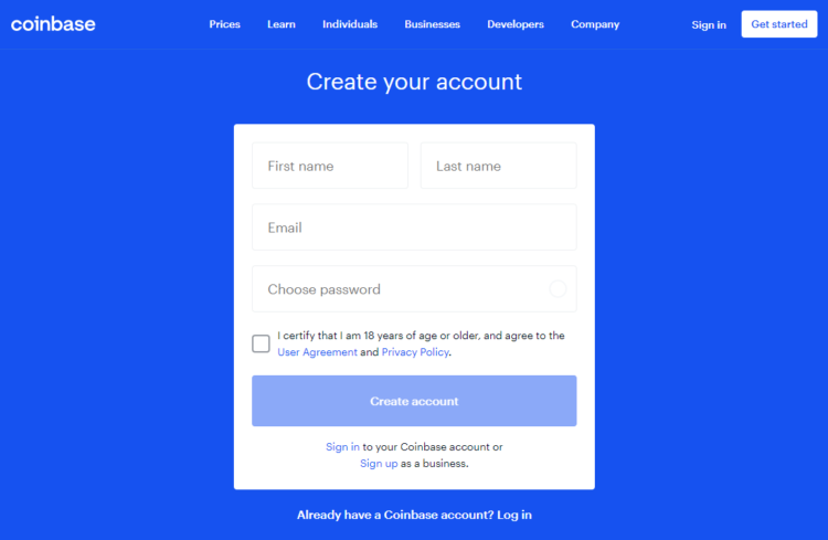 Create an account at Coinbase.com