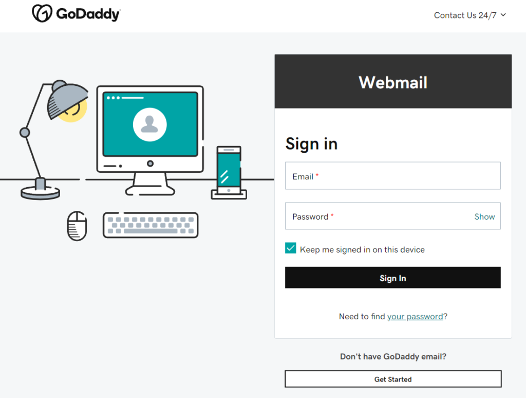 Godaddy Webmail Login Page.