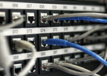 Blue and Grey RJ45 Cables in servers