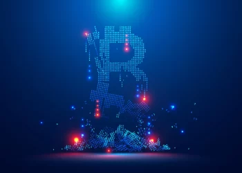 Blue Bitcoin logo in self destruction | FintechZoom