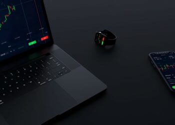Laptop and mobile with candlestick charts | FintechZoom