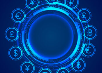 Digital global currency icons concept background | FintechZoom