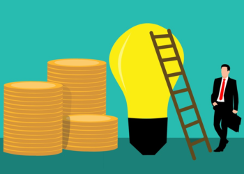 Drawing with business man, coins, lamp, stairs | FintechZoom