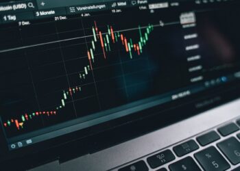 Laptop with candlestick chart | FintechZoom