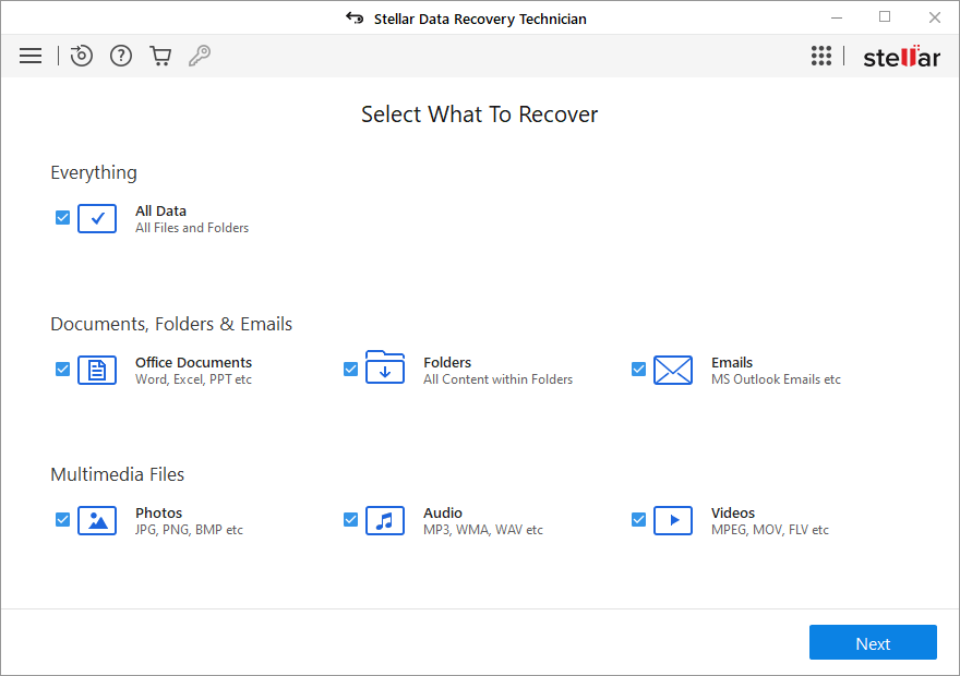 Step 1: Select the type of data you wish to recover and click on the ‘Next’ button. | FintechZoom