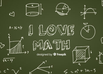 A dark green chalkboard background featuring various white chalk illustrations related to math, including graphs, geometric shapes, equations, and arrows. At the center, large text reads "I LOVE MATH" surrounded by math symbols, reminiscent of engaging Math Games Online. Designed by Freepik. | FintechZoom