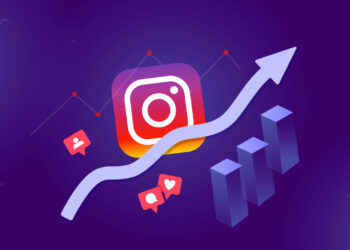 A growing trend arrow overlays an Instagram icon with notification icons for likes and followers. Three bars increment in height, illustrating an upward trend. The background is purple with subtle lighting effects, symbolizing the increasing Cookape Instagram followers for users engaging with Cookape com. | FintechZoom