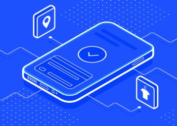 A digital illustration of a smartphone in the center with various app icons surrounding it—like a shopping cart, location pin, store, gift, and payment. The blue background with dotted patterns and connecting lines signifies connectivity and seamless app integration. | FintechZoom