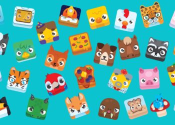 A colorful grid of 25 cartoon square faces on a blue background. The faces include various animals like a cat, dog, tiger, penguin, and cow, as well as food items like pizza, cake, and waffles. Each character has a unique and playful expression reminiscent of Blooket's fun style. | FintechZoom