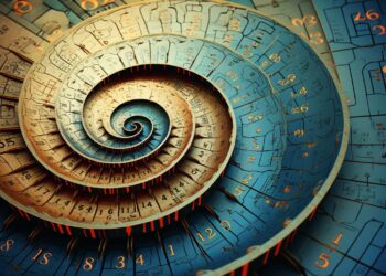 A spiral structure composed of numbered segments in blue and yellow hues, resembling a combination of mathematical charts and architectural blueprints. The intricate pattern, hinting at the precision of pi123 calculations, creates a mesmerizing visual effect that draws the viewer's eye toward the center of the spiral. | FintechZoom