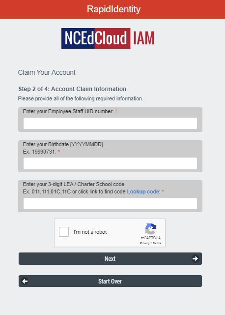 Enter your information: You'll need your employee staff UID - NCEdCloud Account | FintechZoom