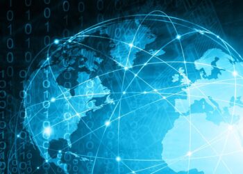 A digital illustration of the Earth with a focus on Europe, Africa, and North America. The globe is overlaid with glowing interconnected lines symbolizing global connectivity, highlighting the rise of fintech startups. The background is filled with binary code, emphasizing the digital theme. | FintechZoom