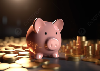 Image of a pink piggy bank surrounded by stacks and scattered gold coins. The background is dimly lit, highlighting the piggy bank and coins, evoking a sense of focus on savings and wealth accumulation—much like finding the best high yield savings account to maximize your financial growth. | FintechZoom