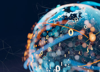 A digital representation of a globe made up of intricate lines, circuits, and glowing binary numbers. The design is modern and futuristic, suggesting themes of technology, global connectivity, digital finance, and data networks. The dark background enhances the glowing elements. | FintechZoom