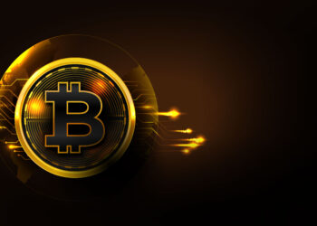 A digital graphic of a golden Bitcoin symbol sits centrally against a dark background. The coin is accentuated by glowing circuitry lines and a faintly visible globe, emphasizing the global reach and digital nature of cryptocurrency, beautifully showcased on FintechZoom.com. | FintechZoom