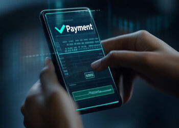 A person holding a smartphone with a holographic display showing a SEPA Instant payment confirmation. The screen features the word "Payment" with a checkmark symbol, indicating a successful transaction. | FintechZoom