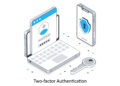Illustration of a laptop showing a login screen, a smartphone with a security shield, and a key, representing two-factor authentication for online security. | FintechZoom
