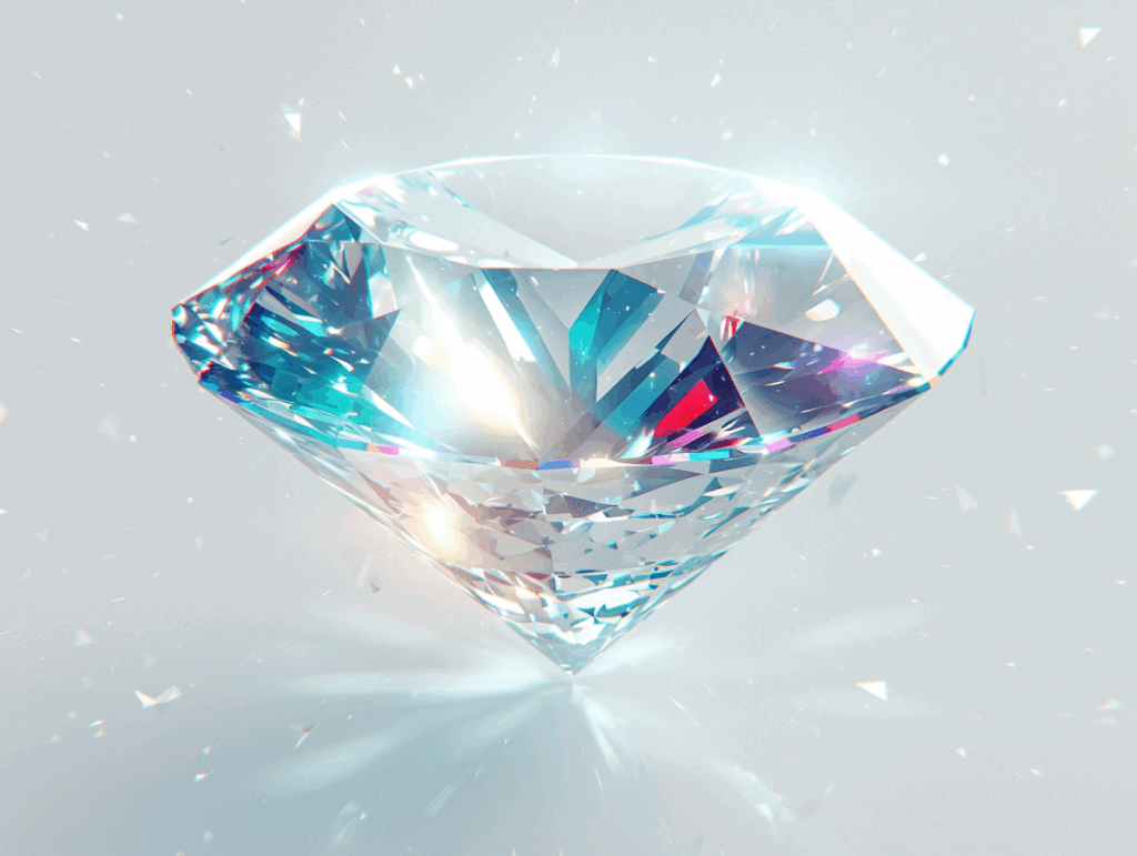 A sparkling, faceted diamond floats against a light background, reflecting colorful light and surrounded by tiny, glimmering fragments. | FintechZoom