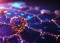 A golden geometric object connects to a digital network of glowing nodes and circuits, symbolising advanced technology and blockchain. | FintechZoom